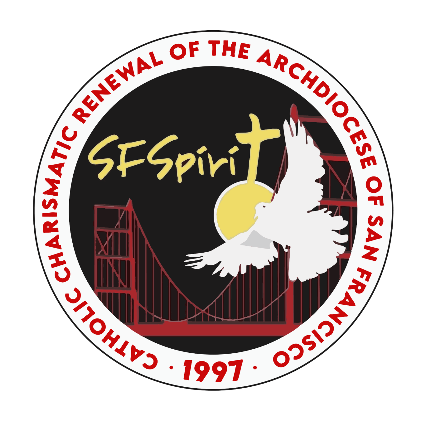 SF Spirit Logo SF Spirit's logo, which is a white dove flying above the Golden Gate Bridge